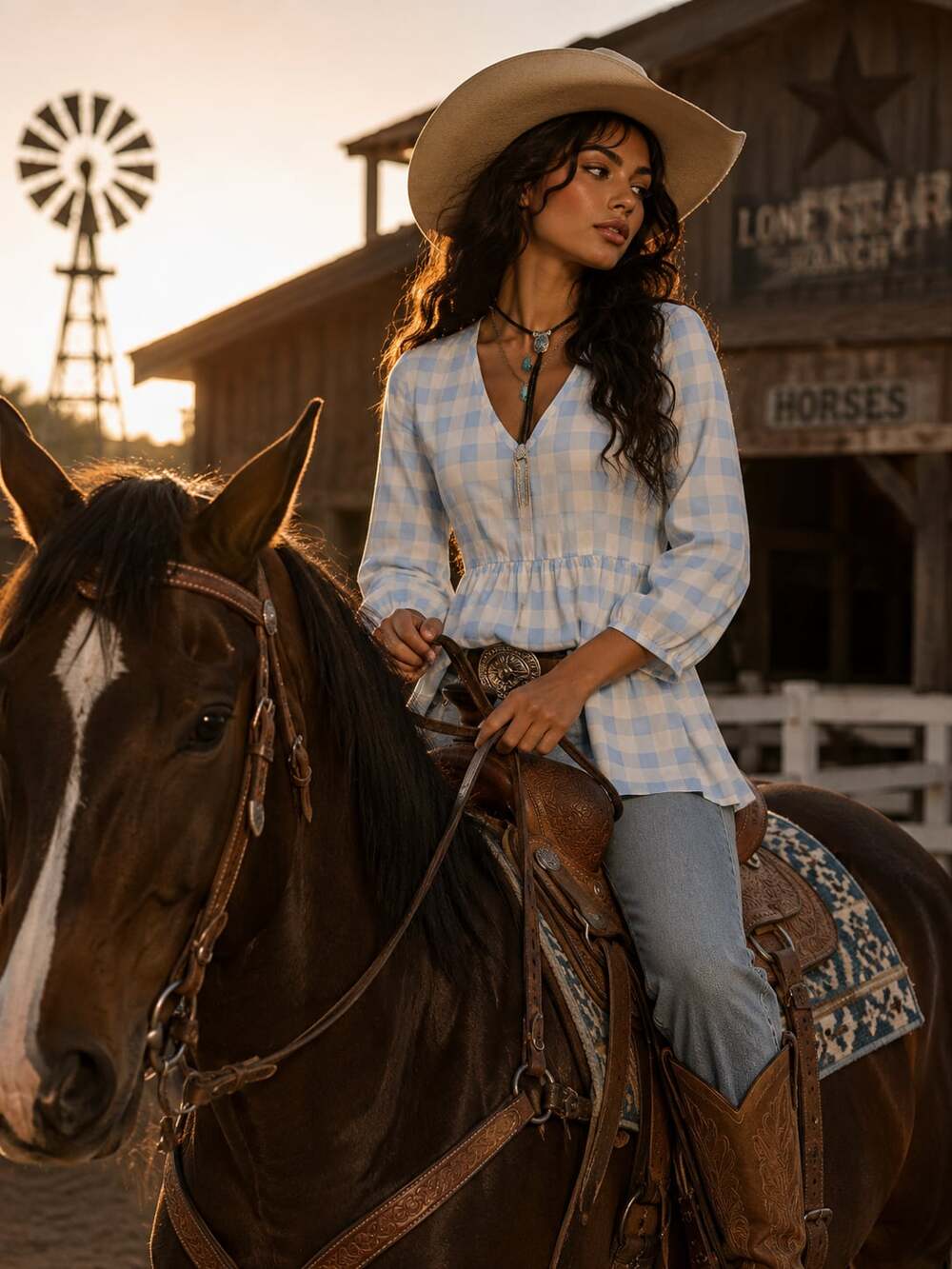 Cato Poplin Gingham Top Sz.M